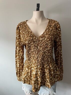 Boho Floral Peplum Top Blouse Cottagecore Earthy Hippie Vintage Inspired Large